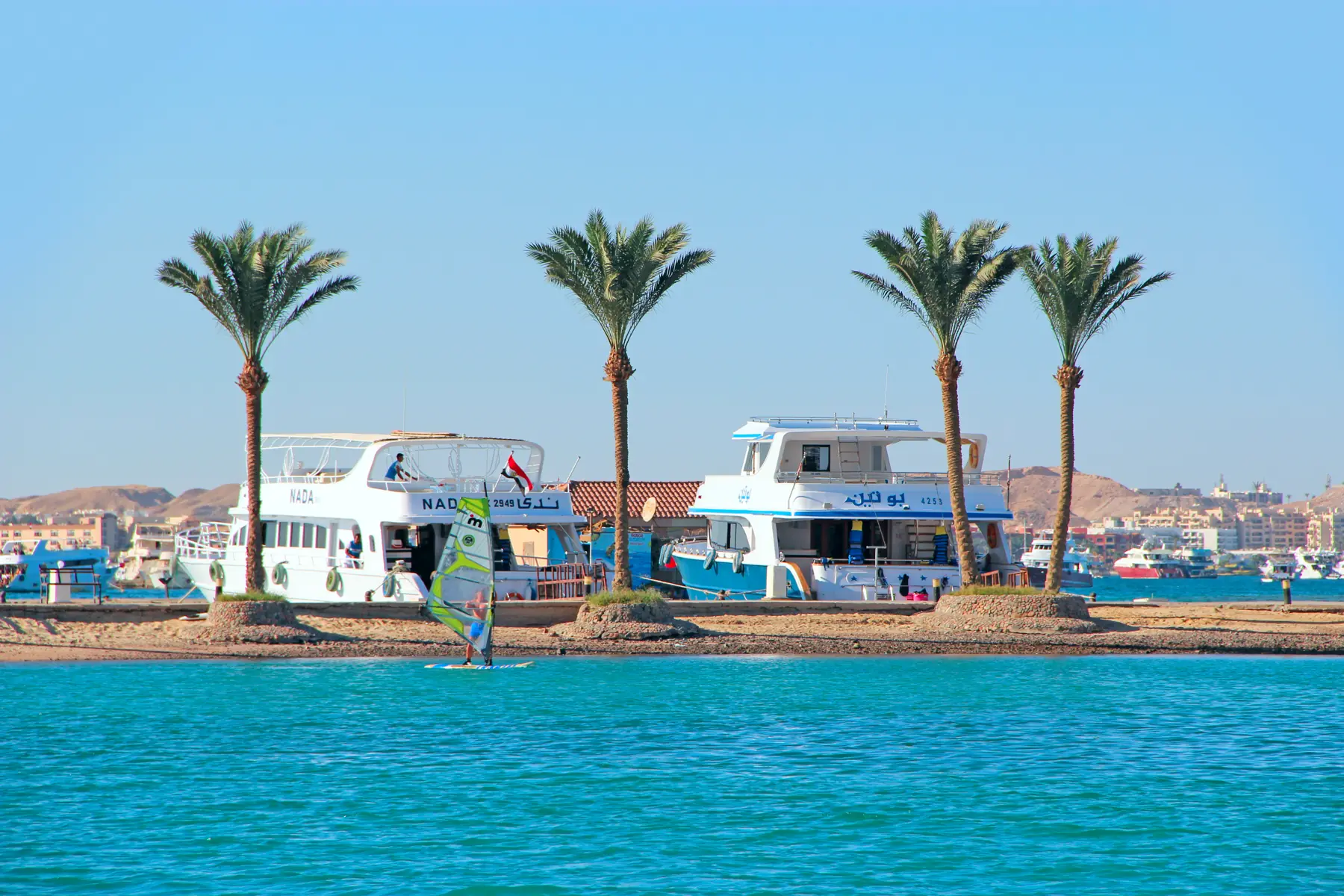 Hurghada Marina waterfront and moored boats